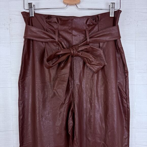 Commando Vegan Faux Leather Paperbag Pants Size Medium Ox Blood Red Grunge‎ Fall - Picture 3 of 16